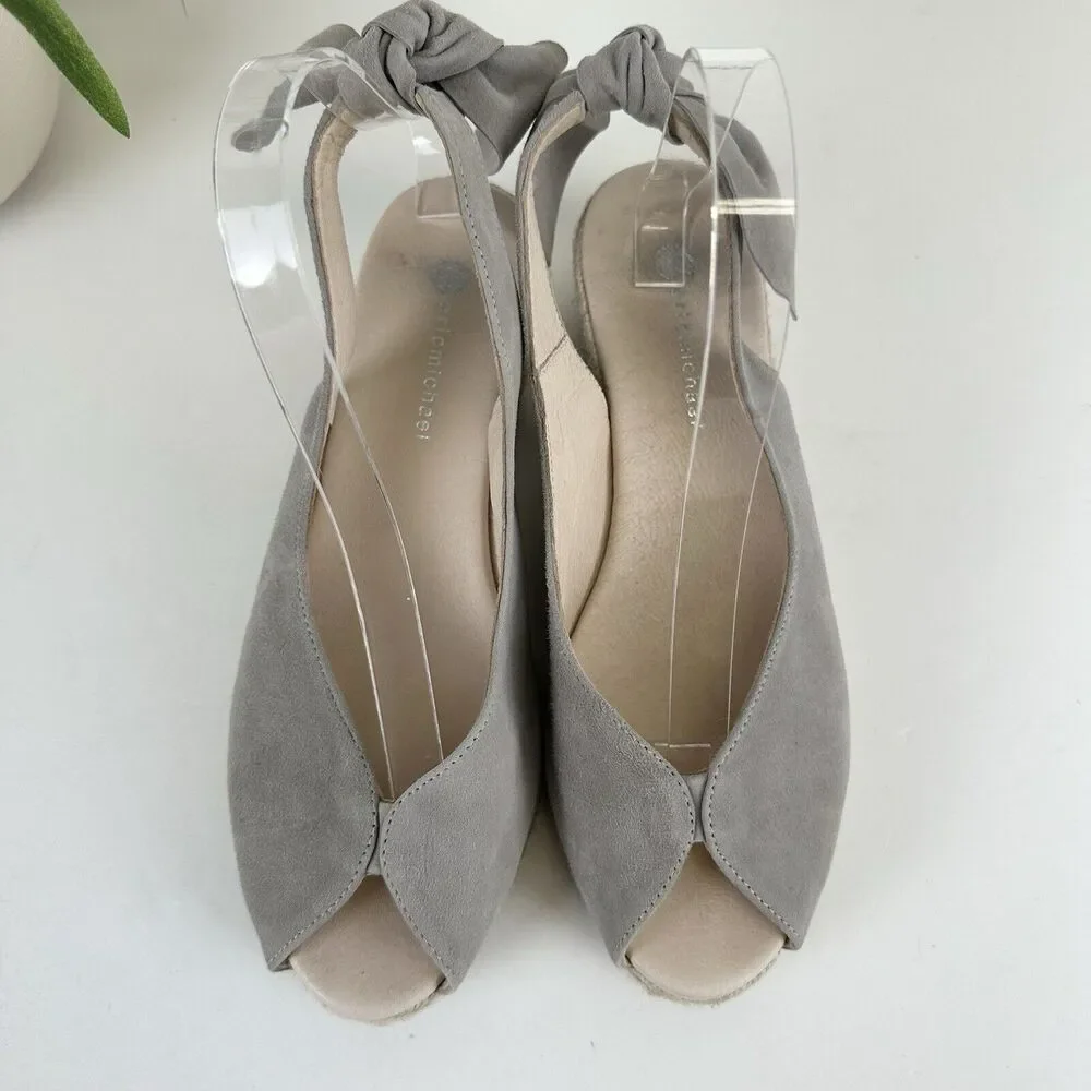 Eric‎ Michael Gray Slingback Wedge Peep Toe Sandal Comfort Shoe EU 39 US 8.5-9